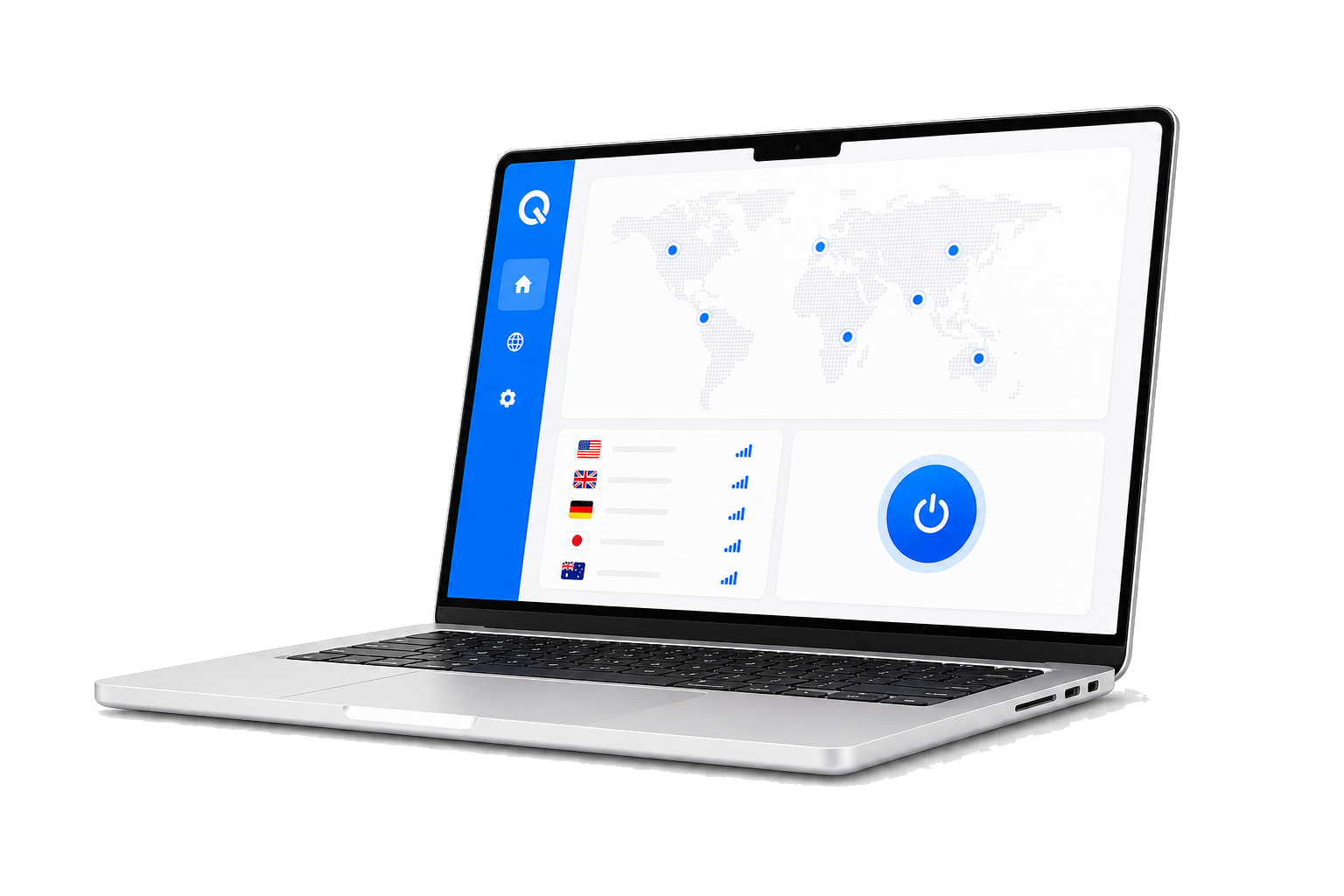 macOS laptop displaying the QuickQ VPN client