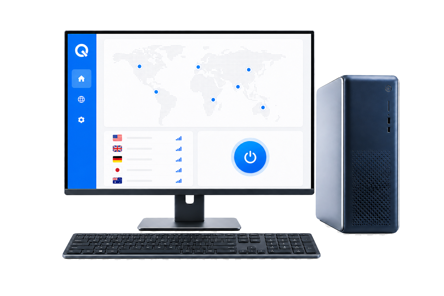 QuickQ VPN クライアントを表示する Linux デスクトップパソコン