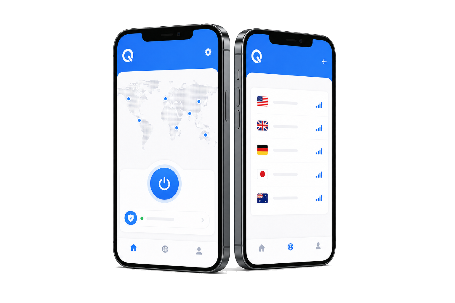 显示 QuickQ VPN 客户端的两部手机
